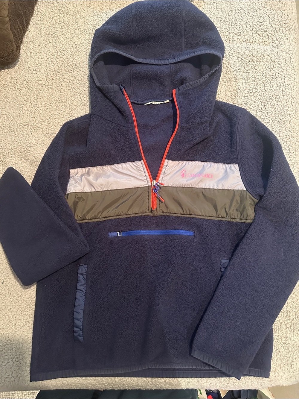 Cotopaxi Navy Hooded Fleece Pullover with Contrast Trim
